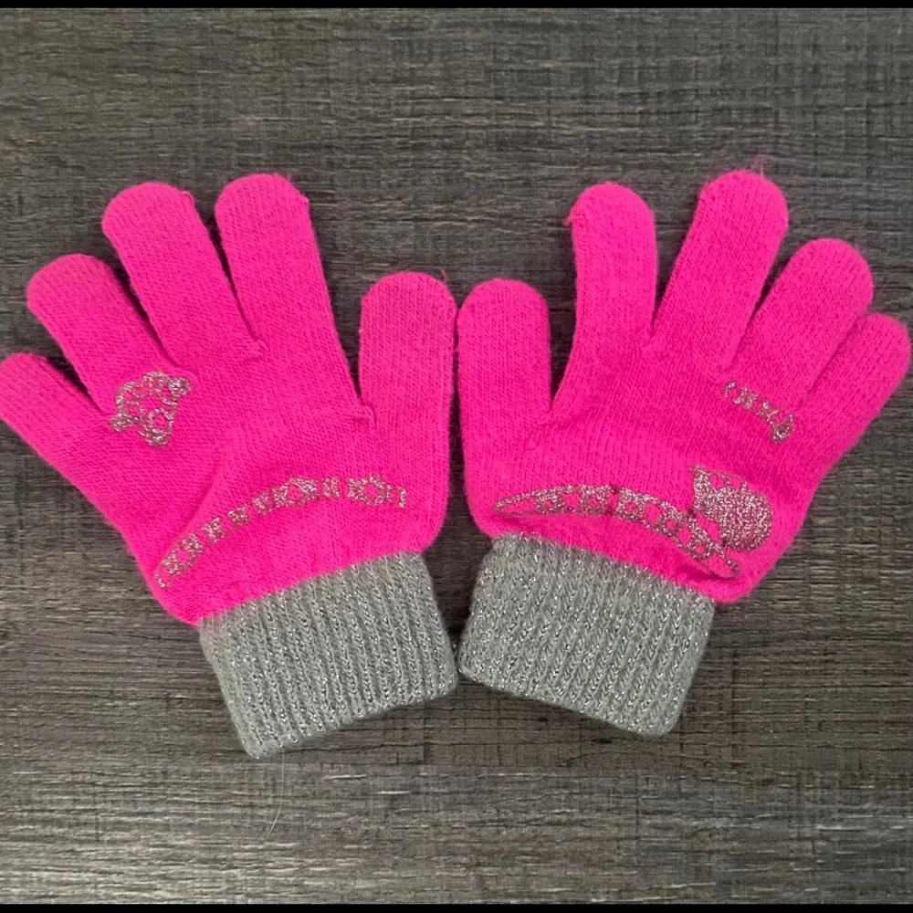 💞 Toddler & Little Girls One Size Pink & Silver Embellished Knit Gloves
